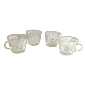 Set of 4 Vintage Clear Glass Punch Cups LE Smith Pinwheel & Stars0